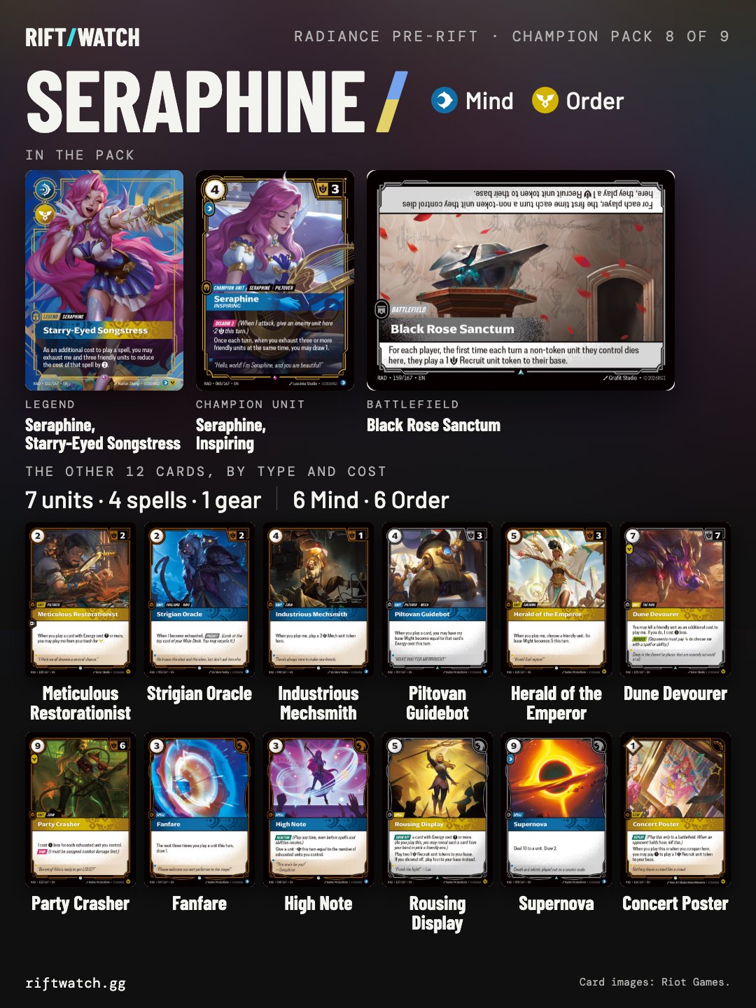 Every card in the Seraphine champion pack.